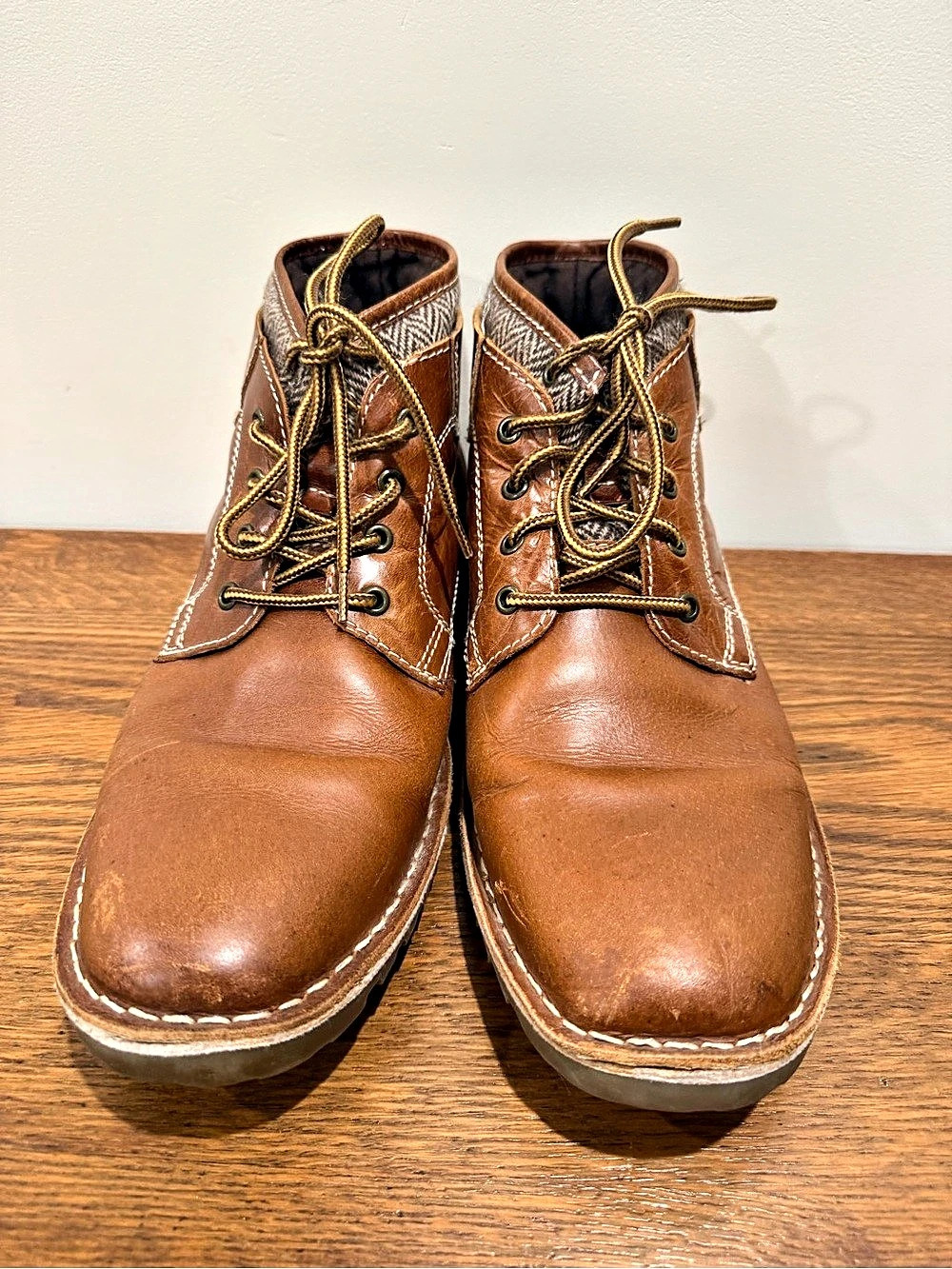 Steve Madden Men’s Brown Lace-Up Boots Size 13 Herringbone Collar Rugged